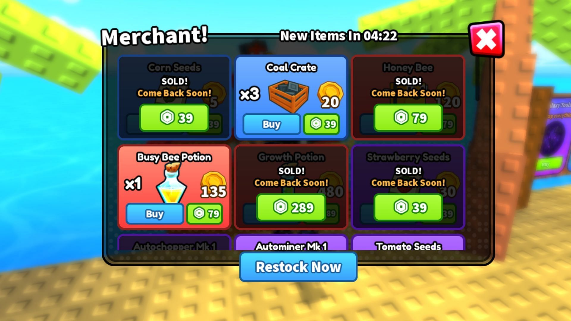Buy Seeds from the Merchant (Image via Roblox)